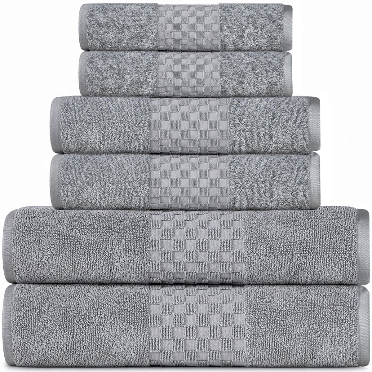 Feather & Stitch 100% Cotton 625 GSM Bath Towel Set of 6, Ultra Soft Highly Absorbent 2 Bath Towels, 2 Hand Towels & 2 Washcloth - Luxury Quick Dry Shower Towels (Ivory)