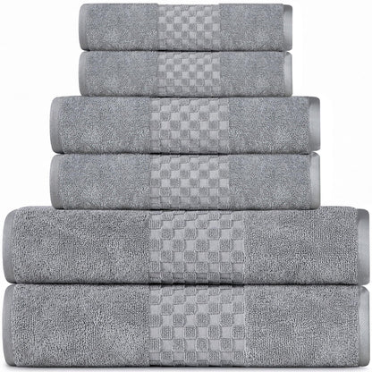 Feather & Stitch 100% Cotton 625 GSM Bath Towel Set of 6, Ultra Soft Highly Absorbent 2 Bath Towels, 2 Hand Towels & 2 Washcloth - Luxury Quick Dry Shower Towels (Ivory)