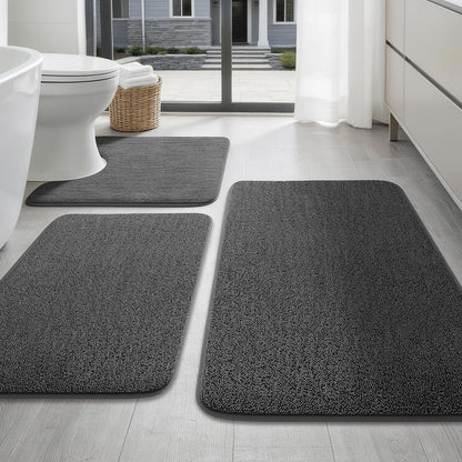 YIHOUSE 2-Piece Towel-Like Memory Foam Bathroom Rug Set, Dark Grey