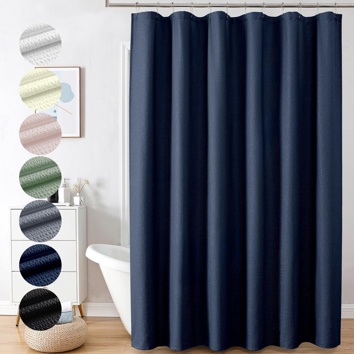 OVZME Berry Cute Shower Curtain, Embossed Textured Fabric Shower Curtain for Bathroom - Soft Cloth & Hotel Spa Luxury, Water Repellent, Machine Washable Shower Curtain, 72X72, Glacier Blue