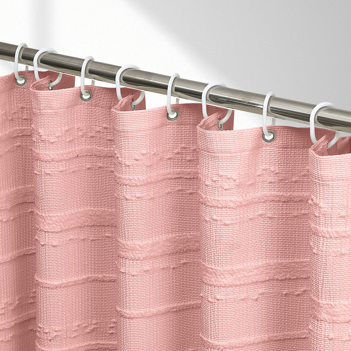 Extra Long White Shower Curtain Boho, 72 x 84 Cotton Blend Waffle Weave Stripe Textured Heavy Duty, Fabric Shower Curtain for Bathroom, Hotel, Washable