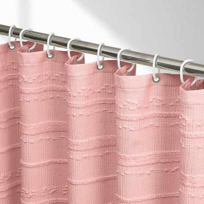 Extra Long White Shower Curtain Boho, 72 x 84 Cotton Blend Waffle Weave Stripe Textured Heavy Duty, Fabric Shower Curtain for Bathroom, Hotel, Washable
