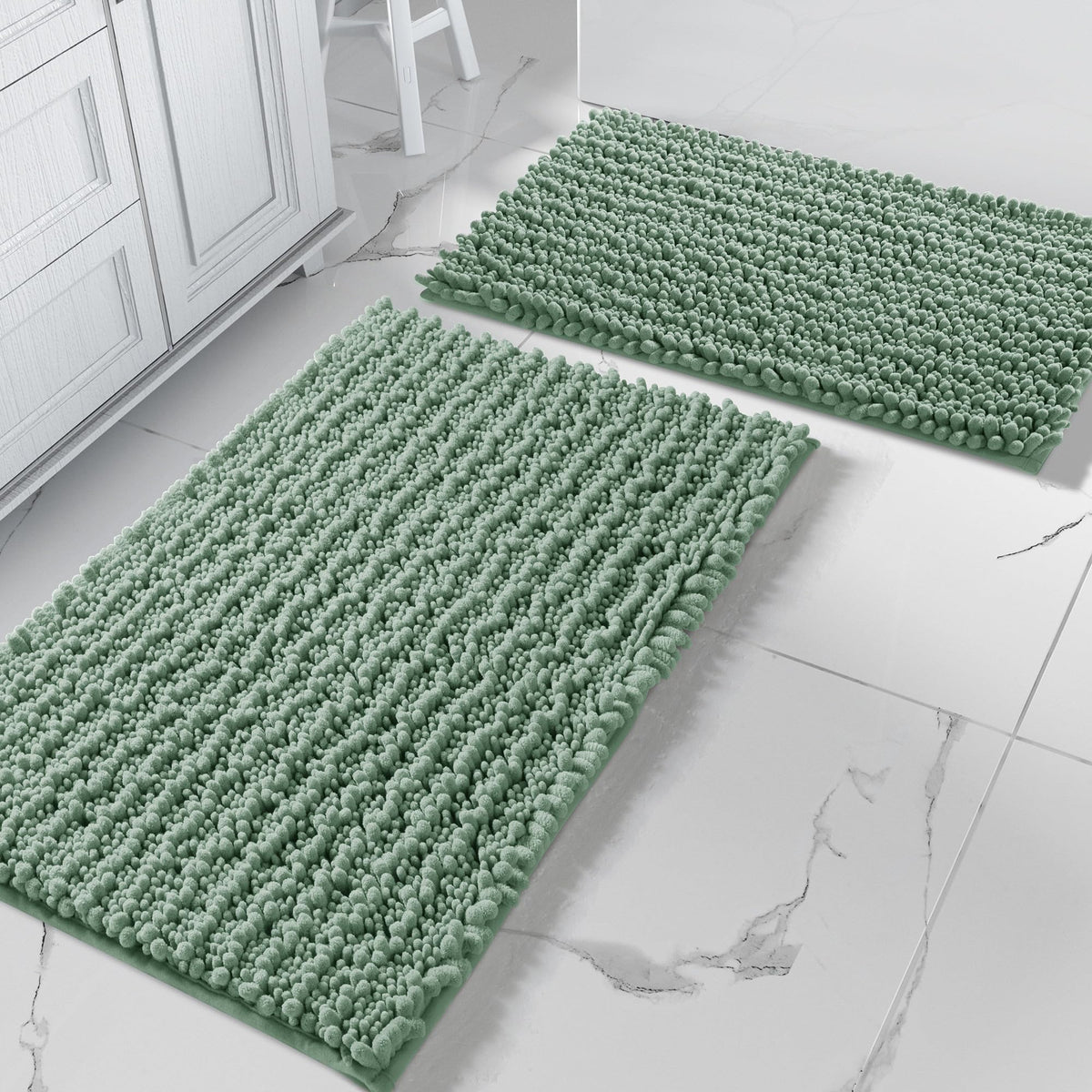 Yimobra Bathroom Rugs Sets 2 Piece - Quick Dry Extra Thick Luxury Chenille Bath Mat, Non Slip Super Absorbent for Tub Shower Sink, Machine Washable Shaggy Floor Mat, 32"x20"+24"x17" Inch, Pale Khaki