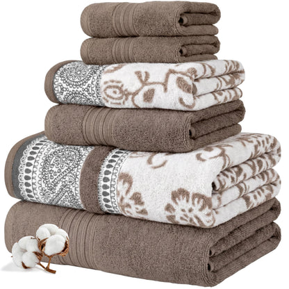 Modern Threads 6 Piece Bath Towel Set – Bathroom Set with 2 Bath Towels, 2 Hand Towels, and 2 Wash Cloths – 100% Cotton, Super Absorbent & Extra Soft – Reversible Floral Trail (Navy)