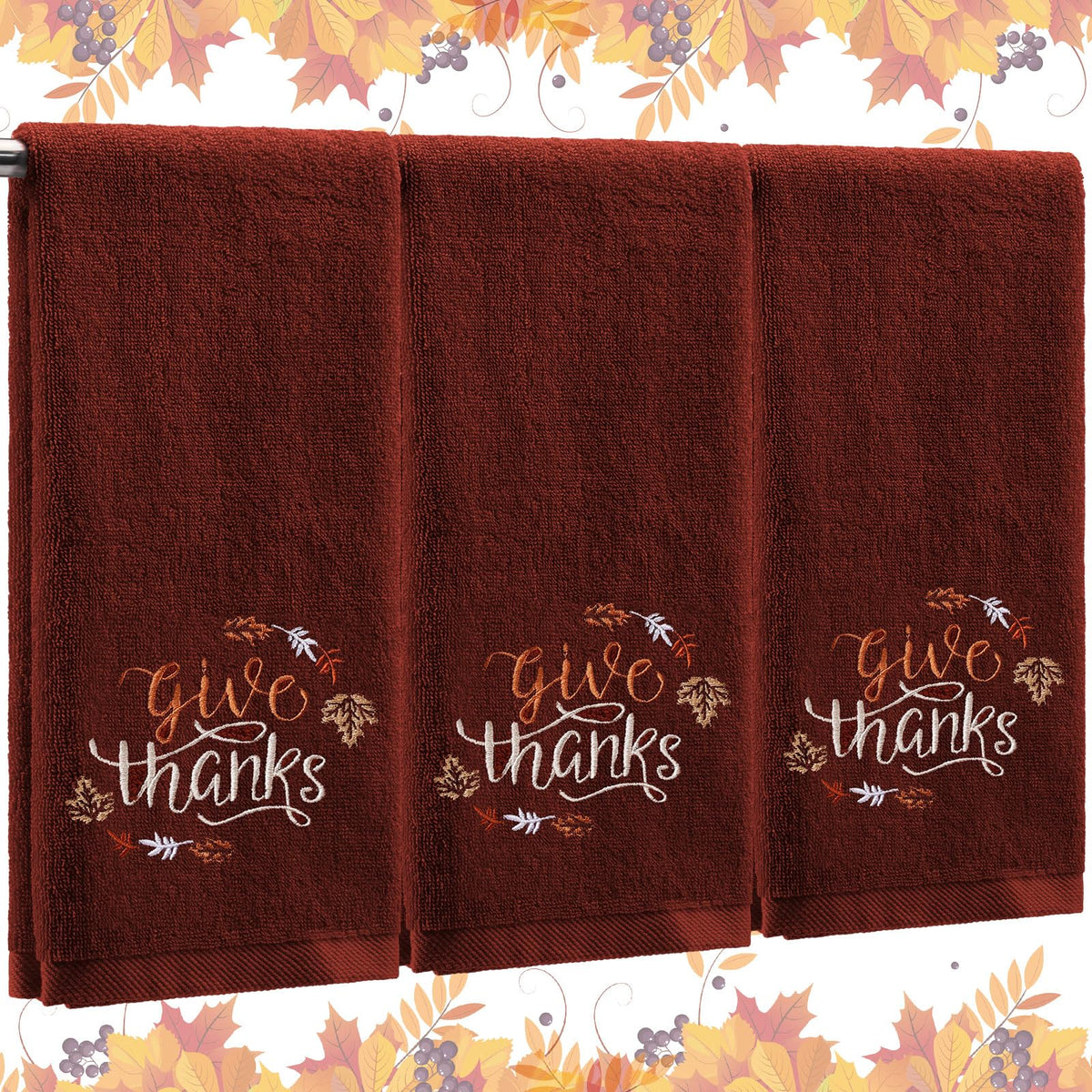 Fanfanwin 3 Pcs Fall Hand Towels for Bathroom 13.8 x 29.5 Inch Autumn Decorative Bath Towels Sets 100% Cotton Embroidered Pumpkin Maple Thanksgiving Bathroom Decor(Orange and Brown,Pumpkin)