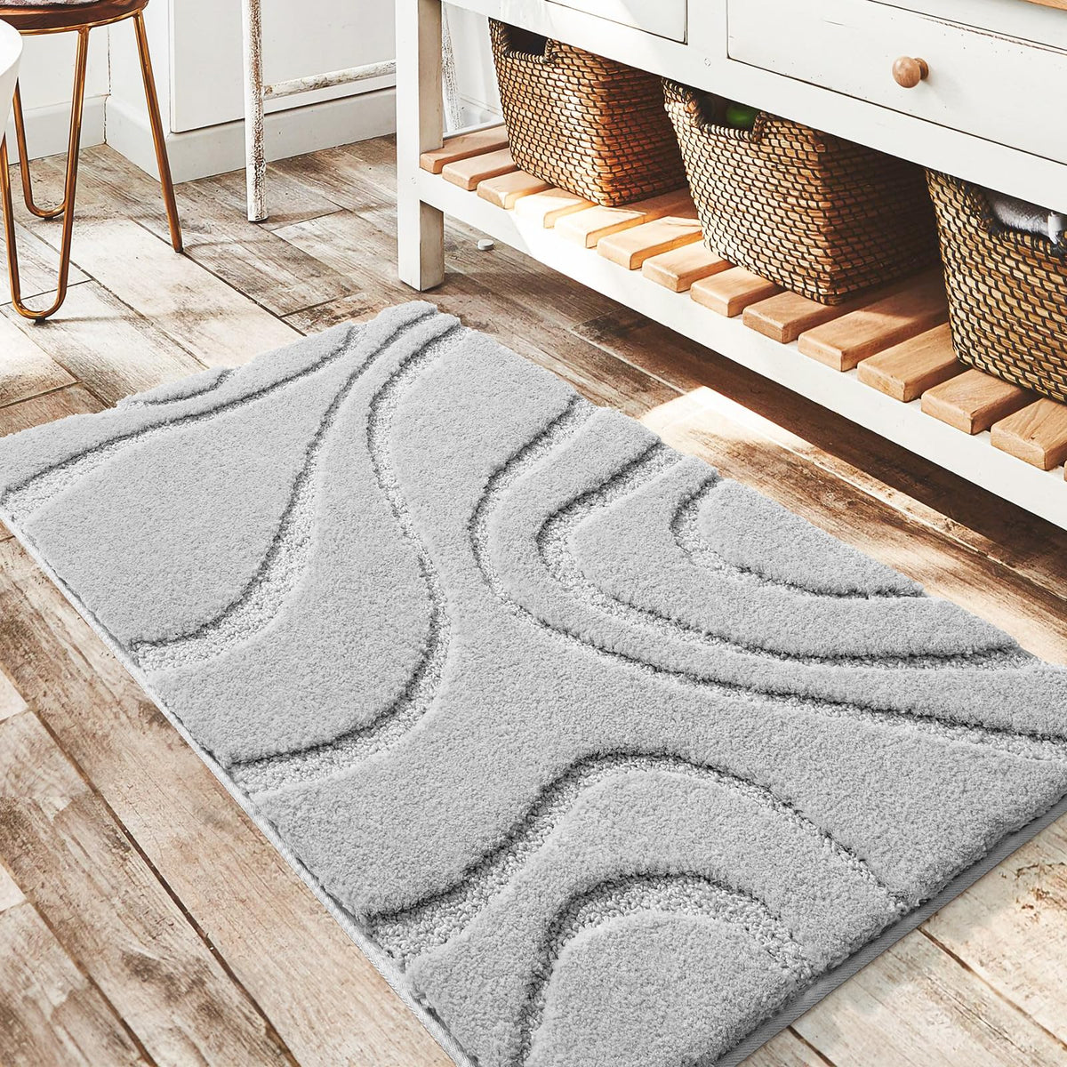 DEXDE Bathroom Rugs Runner 24x60 Long Non-Slip Bath Mats Floor Shower Gray