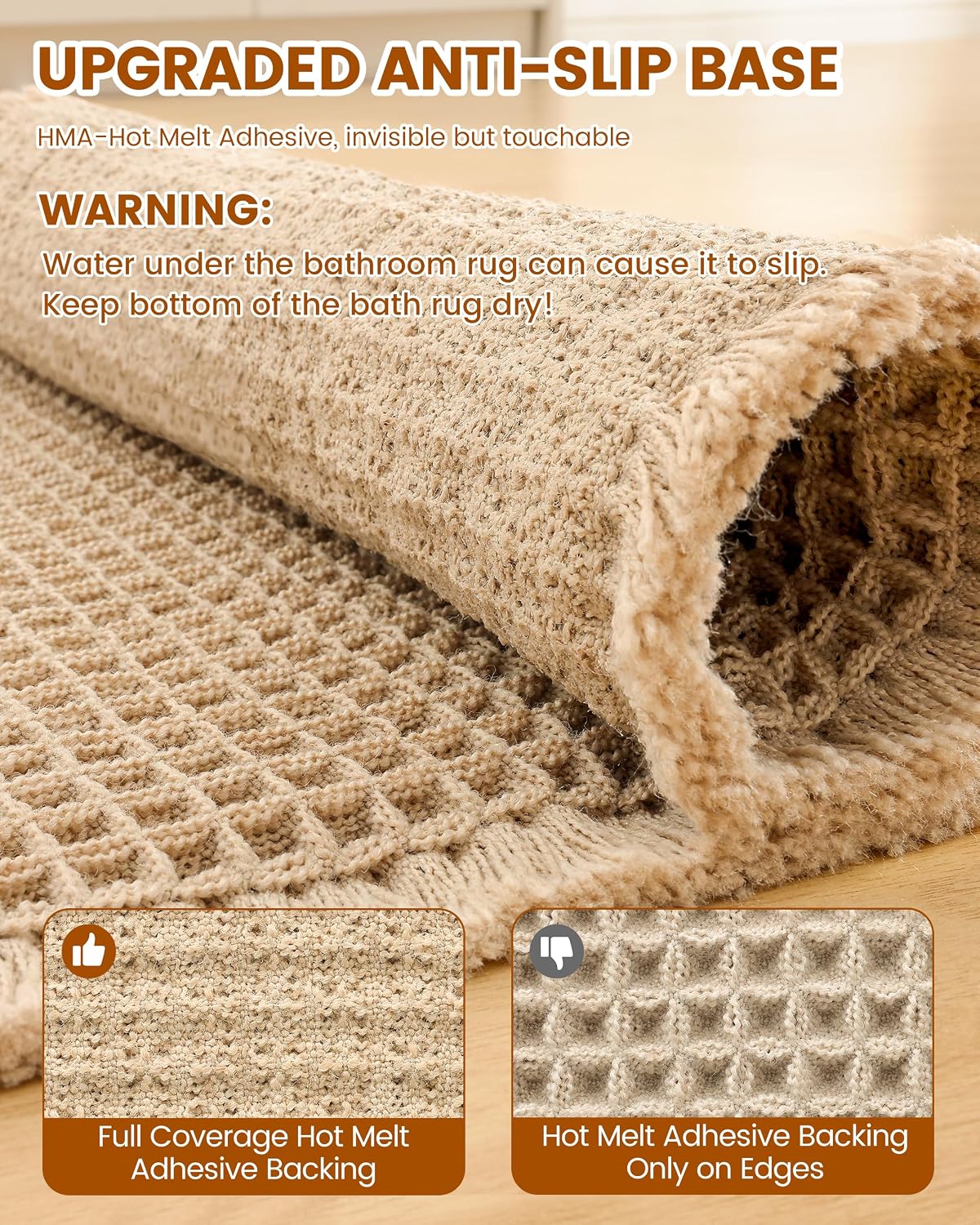 Smiry Waffle Bathroom Rugs Sets 2 Piece (30x20+24x16, Brown)