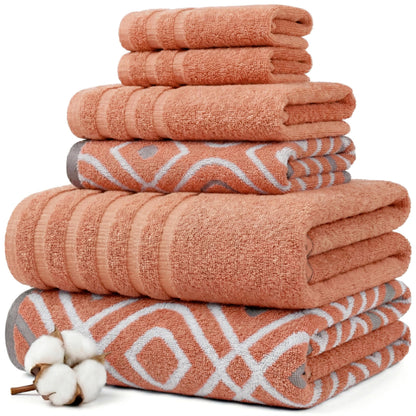 Modern Threads 6 Piece Bath Towel Set – Bathroom Set with 2 Bath Towels, 2 Hand Towels, and 2 Wash Cloths – 100% Cotton, Super Absorbent & Extra Soft – Reversible Classic Diamond (Gray)