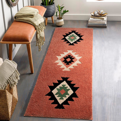 DEXDE Black Bathroom Rugs 20x32 Aztec Boho Long Western Plush Bath Mats