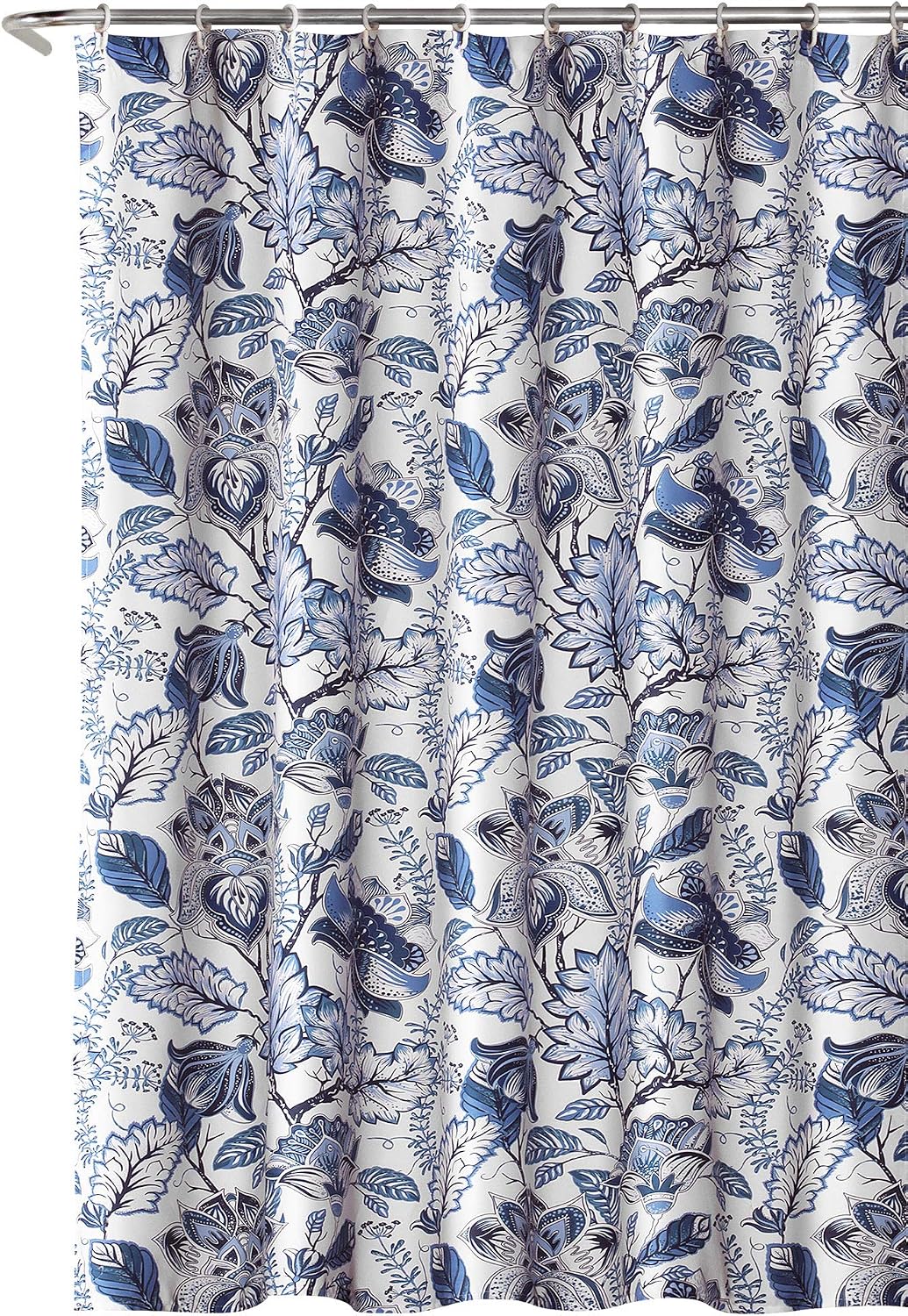 Lush Decor, Blue Cynthia Jacobean Shower Curtain-Fabric Floral Print Design,72 x 72