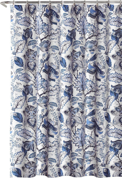 Lush Decor, Blue Cynthia Jacobean Shower Curtain-Fabric Floral Print Design,72 x 72
