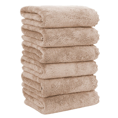 MOONQUEEN 6 Pack Premium Hand Towels - Quick Drying - Microfiber Coral Velvet Highly Absorbent Towels - Multipurpose Use as Hotel, Bathroom, Shower, Spa, Hand Towel 16 x 28 inches (Brown)