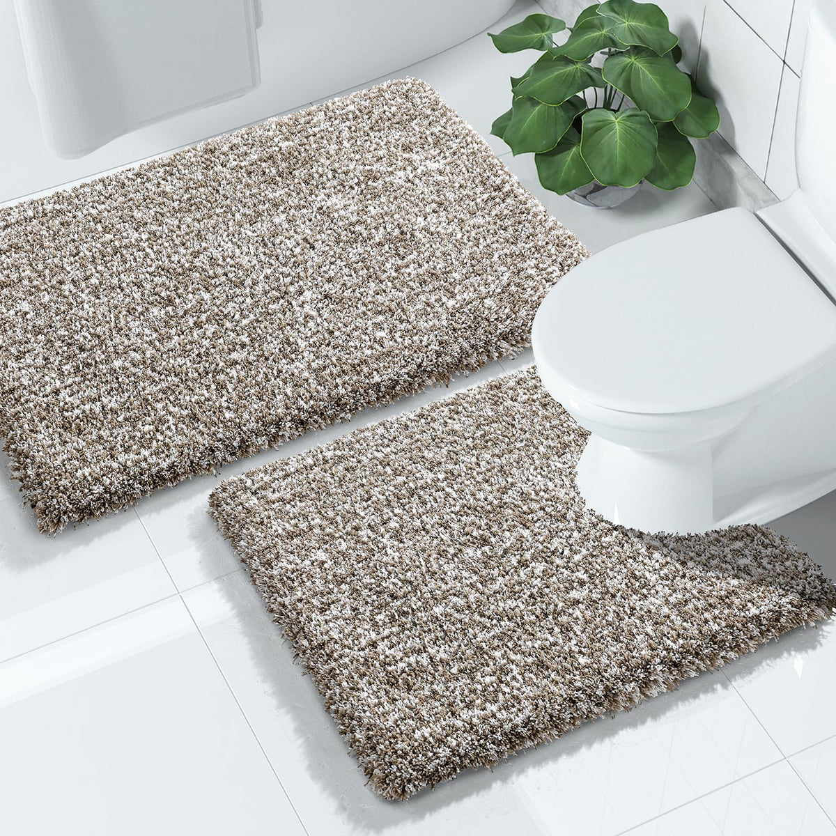 Yimobra Bathroom Rugs Sets 2 Piece, 32x20+24x17, Light Green and White