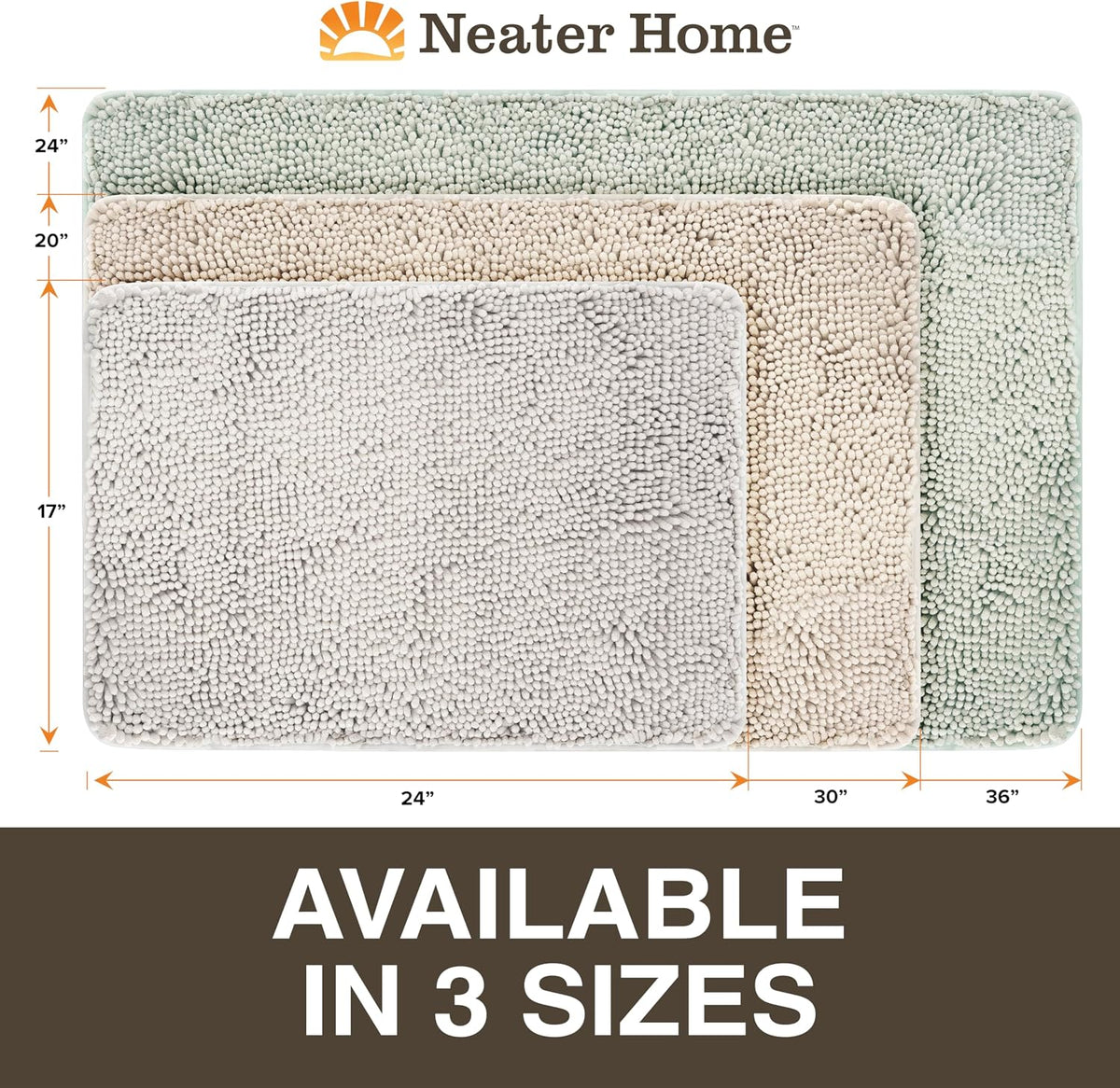 Neater Home Plush Bathroom Rugs 36x24 Thick Chenille Quick Dry Microfiber Absorbent Bath Mat, Soft Bath Rugs, Machine Washable Bathroom Floor Mat for Tub Shower Sink, Home Decor Accessories, Green