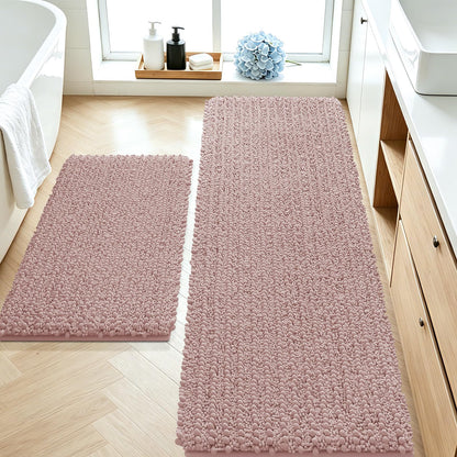 ACCUMTEK Upgrade Extra Large Black Bathroom Rug Set 3 Pieces Ultra Soft, Thick Absorbent Bath Mats, Non Slip Chenille Toilet Mat for Bathroom, Bedroom, Kitchen