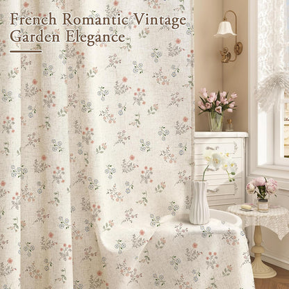 Farmhouse Linen Shower Curtain, Boho Garden Floral Curtain, 72 x 72