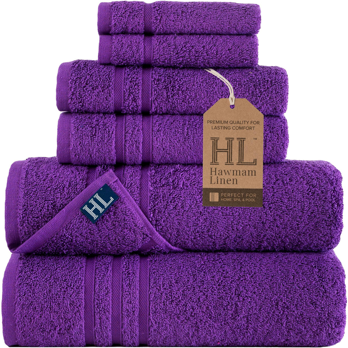 Hawmam Linen Cream 6 Piece Bath Towels Set for Bathroom Original Turkish Cotton Soft, Absorbent and Premium 2 Bath Towels, 2 Hand Towels, 2 Washcloths (Sea Salt)