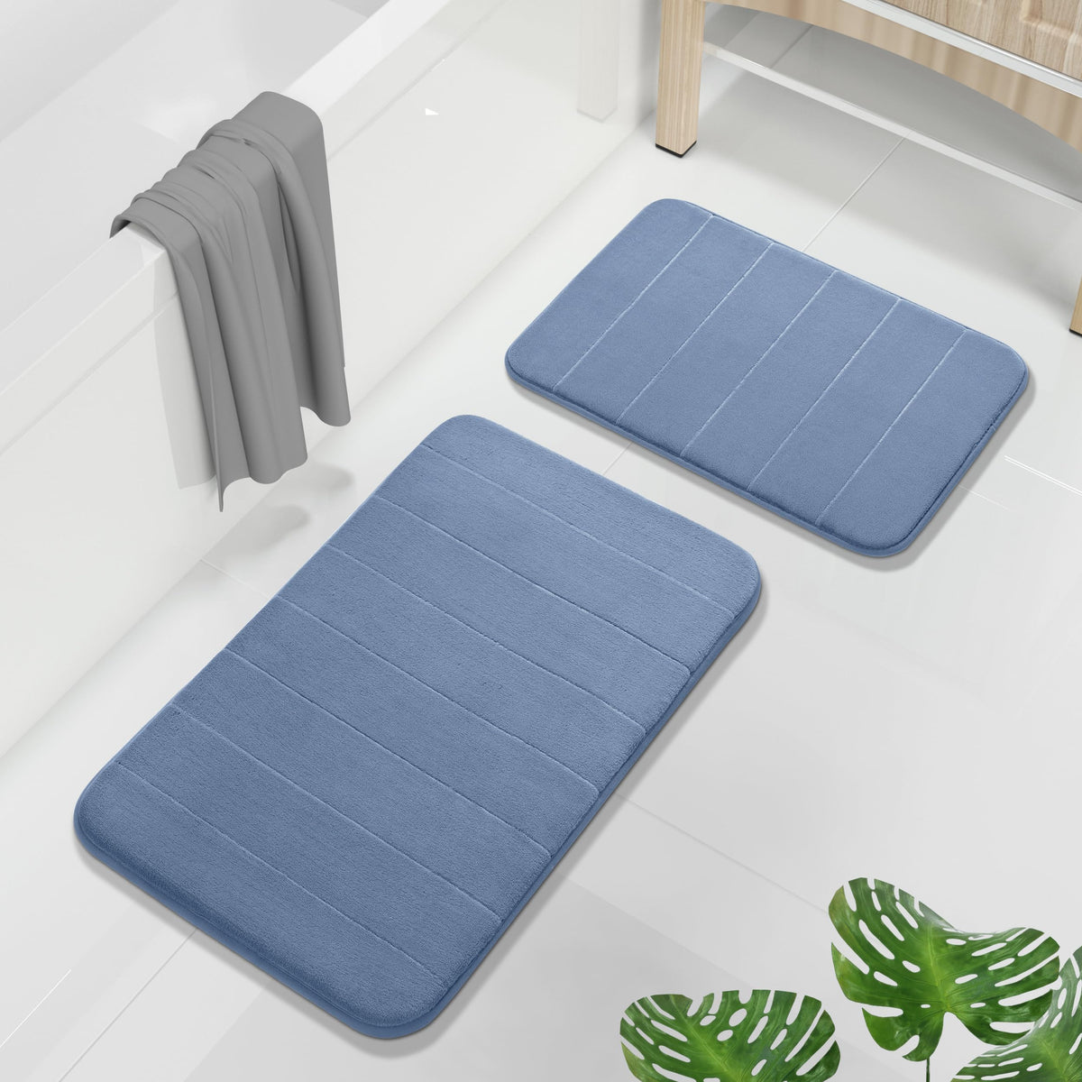 Yimobra Memory Foam Bathroom Rugs Sets 2 Piece - Super Soft Absorbent Quick Dry Bath Mat Set, Machine Washable Non Slip Floor Carpet for Tub Shower & Single Sink (17x24 & 31.5x20 Inch, Black)