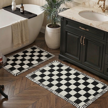 MatEssenz Waffle Bath Mat, 20x32, Black White