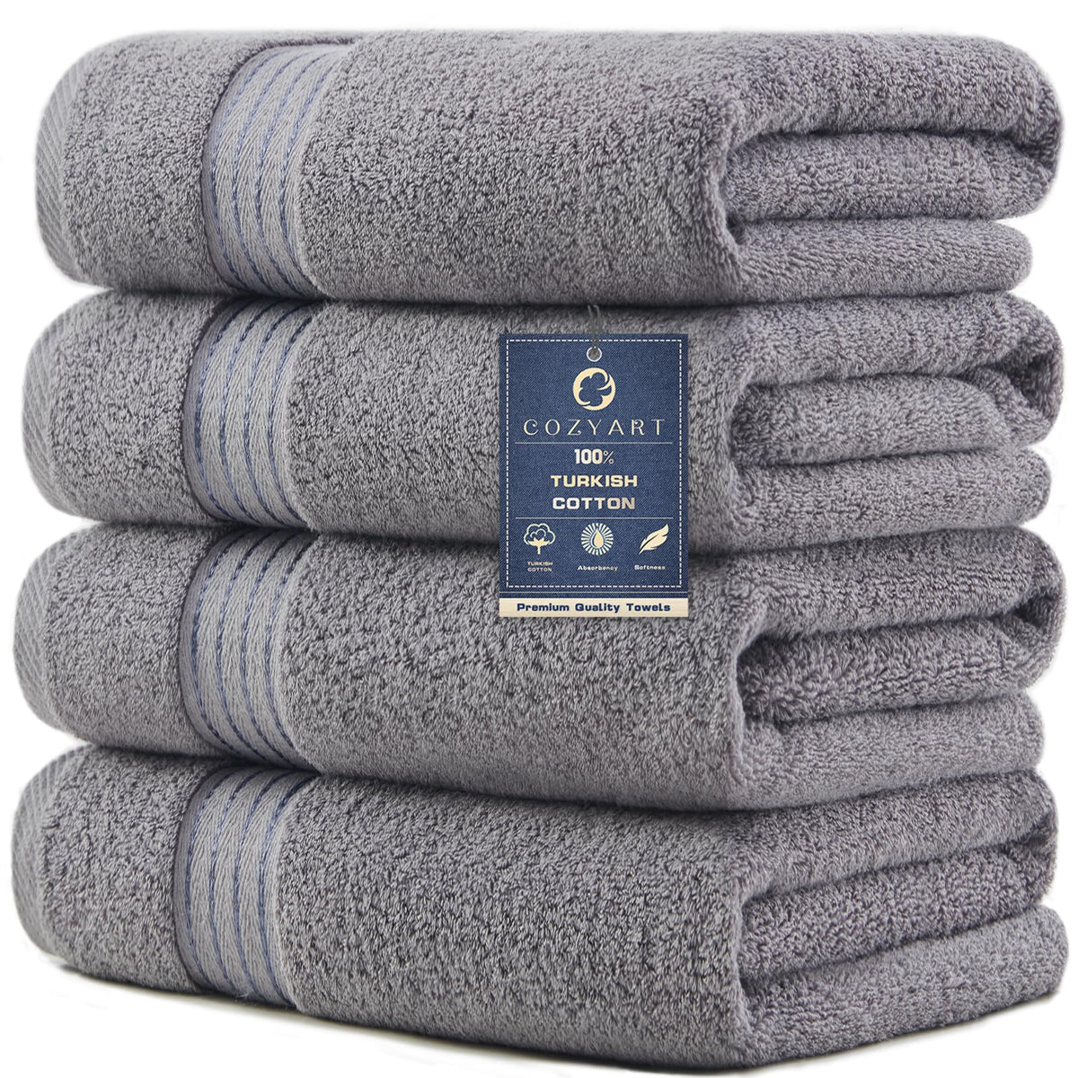 COZYART Luxury Bath Towels 4 PCS, 27x54 650 GSM Turkish Cotton Burnt Orange