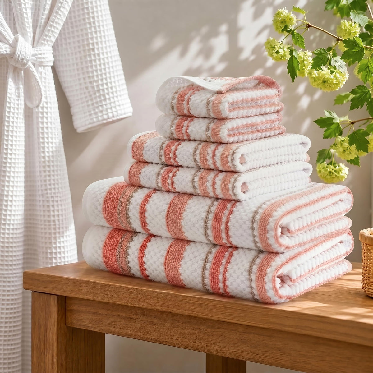 Madison Park Sutton Stripe 6 Piece Cotton Bath Towel Set, Neutral