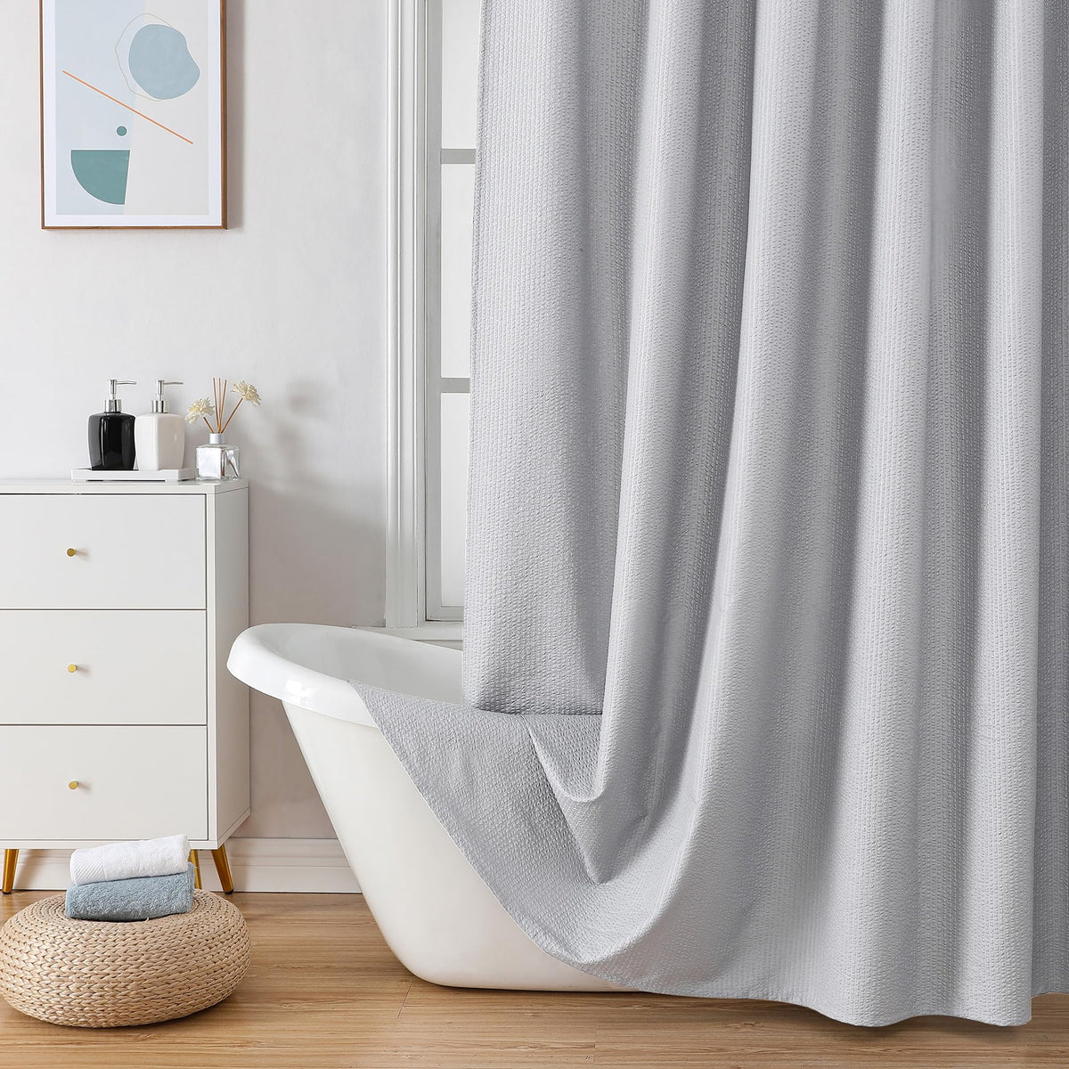 OVZME Berry Cute Shower Curtain, Embossed Textured Fabric Shower Curtain for Bathroom - Soft Cloth & Hotel Spa Luxury, Water Repellent, Machine Washable Shower Curtain, 72X72, Glacier Blue
