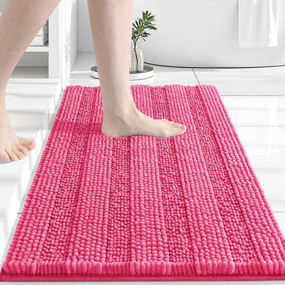 Grandaily Chenille Striped Bathroom Rugs 36x24, Extra Thick and Absorbent Bath Mats, Non-Slip Soft Plush Shaggy Shower Carpet, Machine Wash Dry, Bath Rug for Bathroom, (Large, Light Grey)