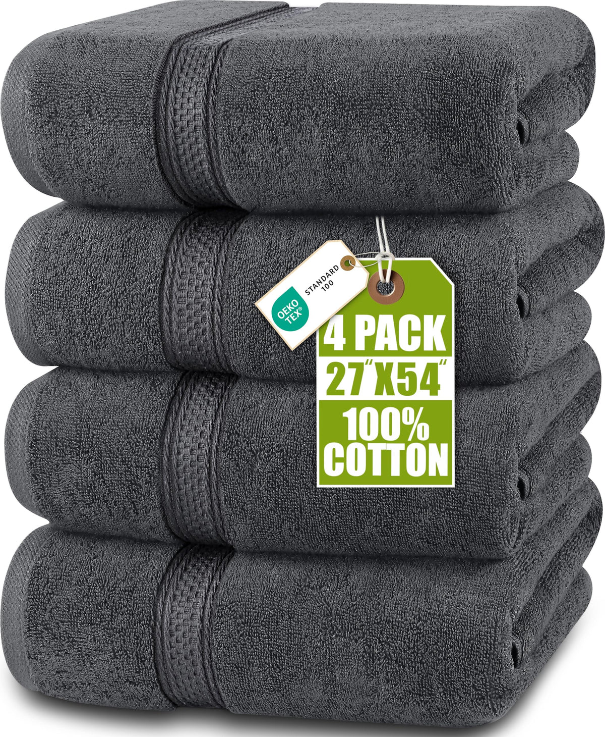 Utopia Towels 4 Pack Premium Bath Towels, 27x54 in, 600 GSM Cotton Grey