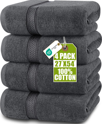 Utopia Towels 4 Pack Premium Bath Towels, 27x54 in, 600 GSM Cotton Grey