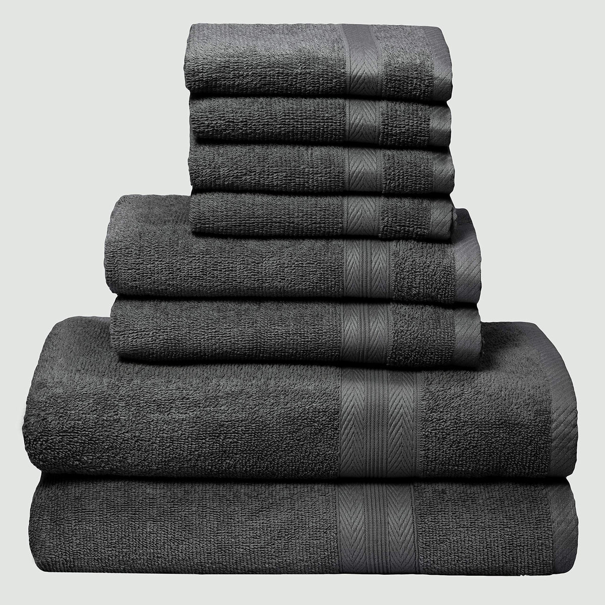 BOUTIQUO Navy Blue Towel Set - 8 Piece Bathroom Towel Set - 100% Ring Spun Cotton, 2 Bath Towel 27x54, 2 Hand Towel 16x28, 4 Washcloth 13x13 - Ultra Soft Highly Absorbent