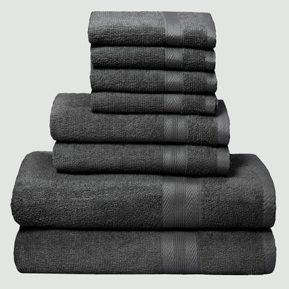 BOUTIQUO Navy Blue Towel Set - 8 Piece Bathroom Towel Set - 100% Ring Spun Cotton, 2 Bath Towel 27x54, 2 Hand Towel 16x28, 4 Washcloth 13x13 - Ultra Soft Highly Absorbent