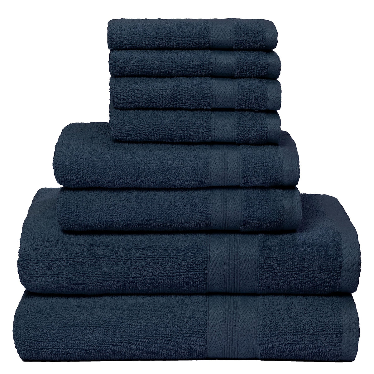 BOUTIQUO Navy Blue Towel Set - 8 Piece Bathroom Towel Set - 100% Ring Spun Cotton, 2 Bath Towel 27x54, 2 Hand Towel 16x28, 4 Washcloth 13x13 - Ultra Soft Highly Absorbent