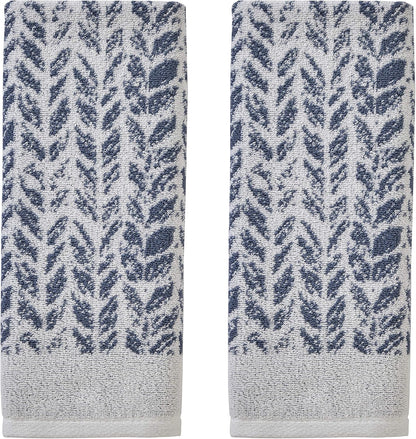 SKL Home Distressed Leaves Hand Towel Set-2pc, Turkish Cotton, Denim Blue