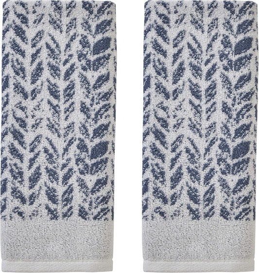 SKL Home Distressed Leaves Hand Towel Set-2pc, Turkish Cotton, Denim Blue
