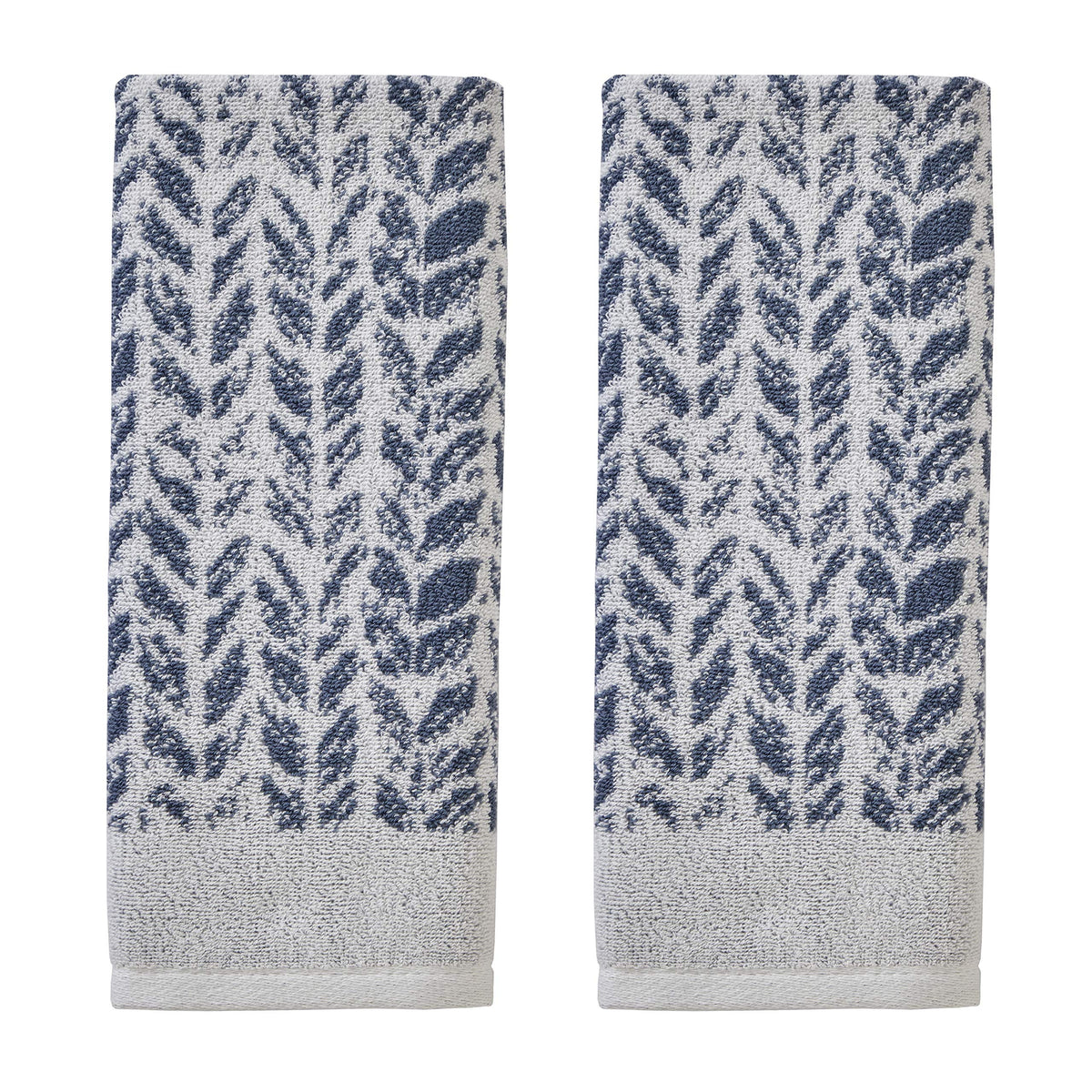SKL Home Distressed Leaves Hand Towel Set-2pc, Turkish Cotton, Denim Blue