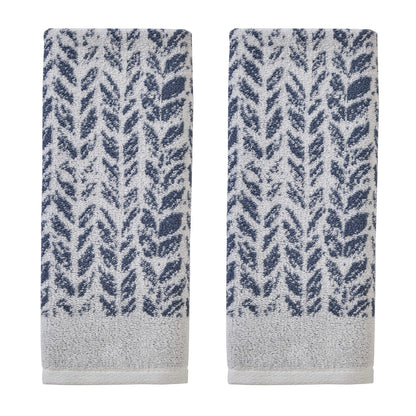 SKL Home Distressed Leaves Hand Towel Set-2pc, Turkish Cotton, Denim Blue