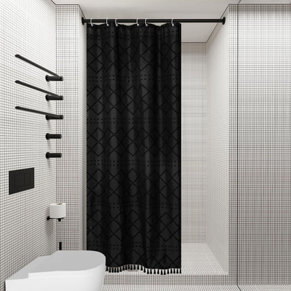 Siiluminisoy Navy Blue Shower Curtain Boho Shower Curtains Fabric, Tufted Chevron Textured Striped Modern Minimalist Cloth Shower Curtain for Bathroom, 72 x 72