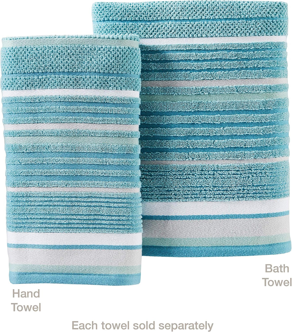 SKL Home Seabrook Stripe Hand Towel Set-2pc, Premium 100% Cotton, Teal