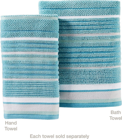 SKL Home Seabrook Stripe Hand Towel Set-2pc, Premium 100% Cotton, Teal