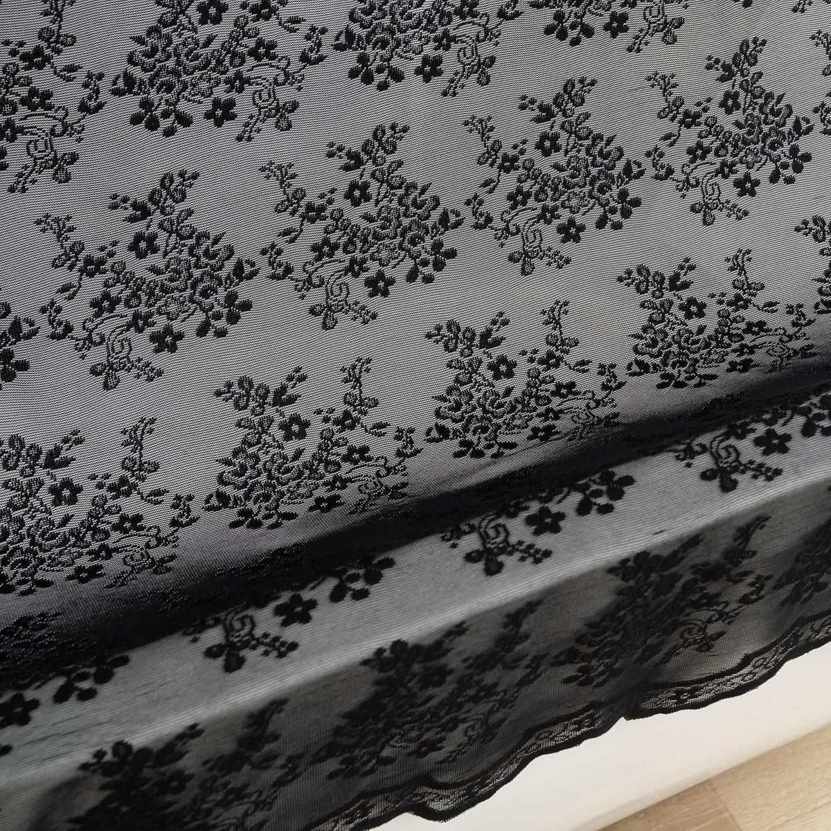 TUDECO Black Lace Shower Curtain with Valance, Gothic Style, 72 x 72 Inch