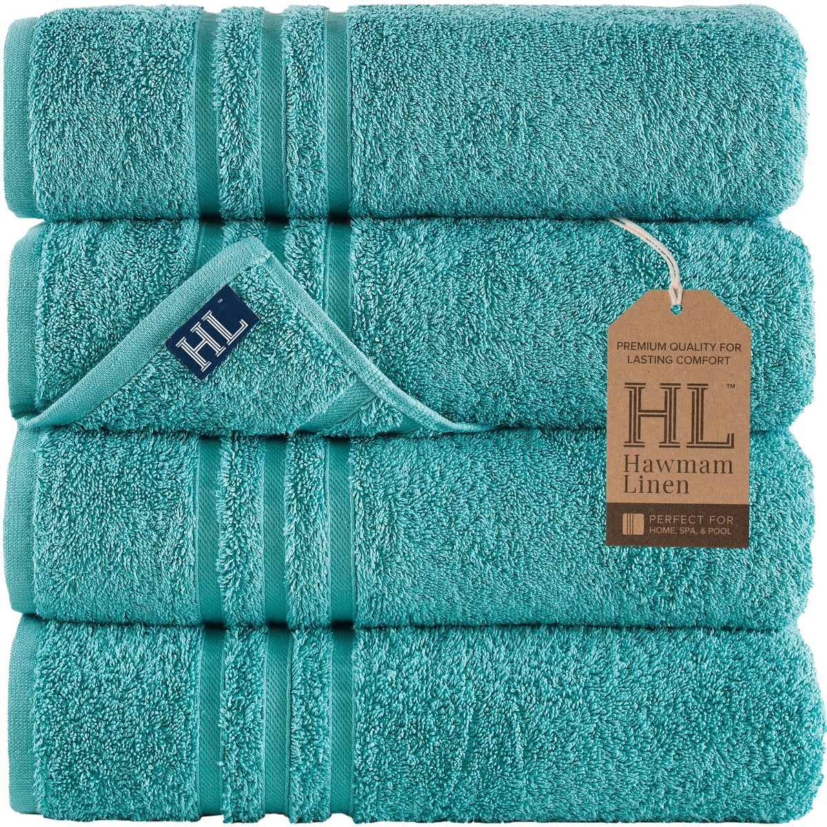 Hawmam Linen Cream 6 Piece Bath Towels Set for Bathroom Original Turkish Cotton Soft, Absorbent and Premium 2 Bath Towels, 2 Hand Towels, 2 Washcloths (Sea Salt)