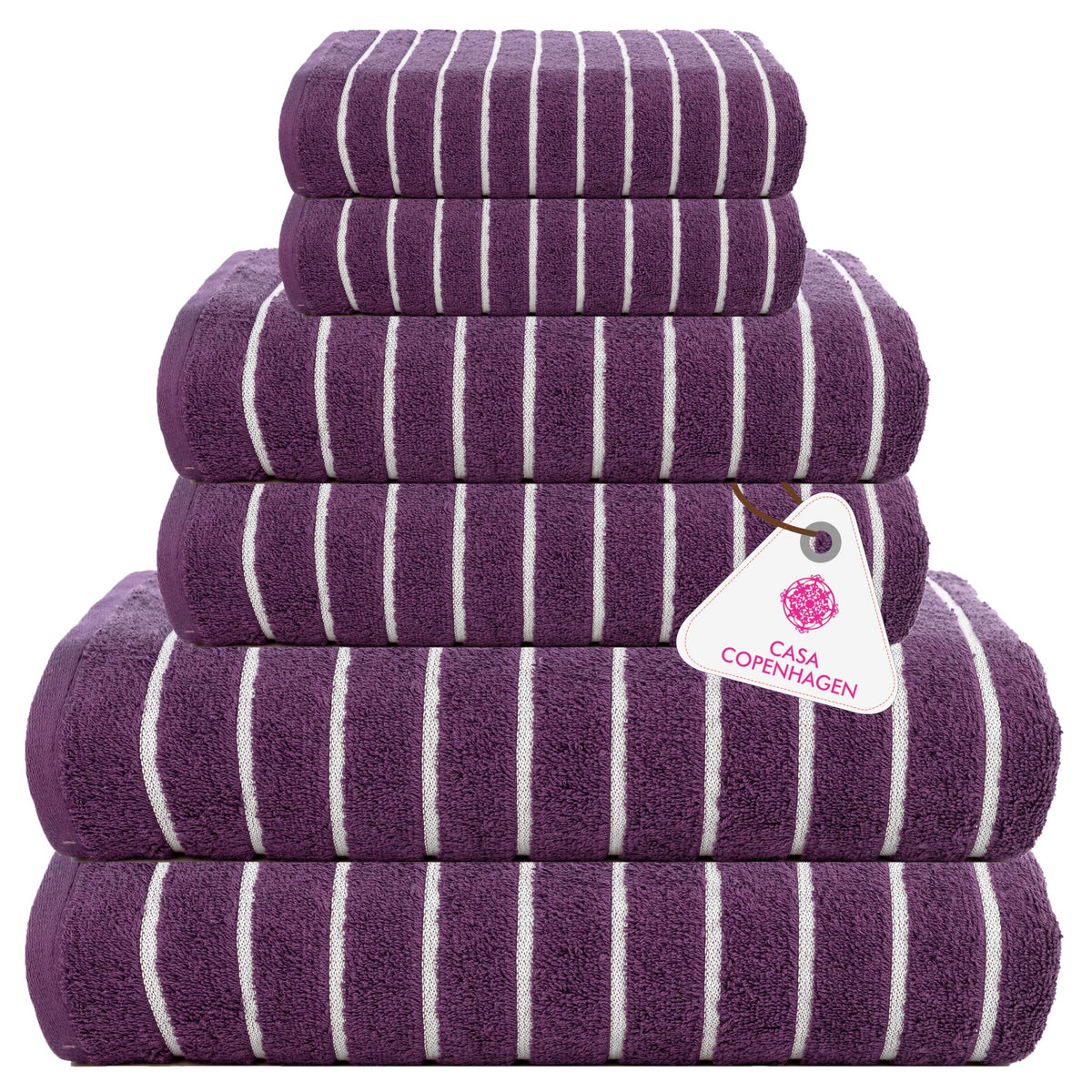 CASA COPENHAGEN Solitaire 6 Pieces Towel Set- Midnight Black, 600 GSM 2 Bath Towel 2 Hand Towel 2 Washcloth, Designed in Denmark Made of Soft Egyptian Cotton for Bathroom, Kitchen & Shower