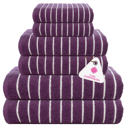 CASA COPENHAGEN Solitaire 6 Pieces Towel Set- Midnight Black, 600 GSM 2 Bath Towel 2 Hand Towel 2 Washcloth, Designed in Denmark Made of Soft Egyptian Cotton for Bathroom, Kitchen & Shower