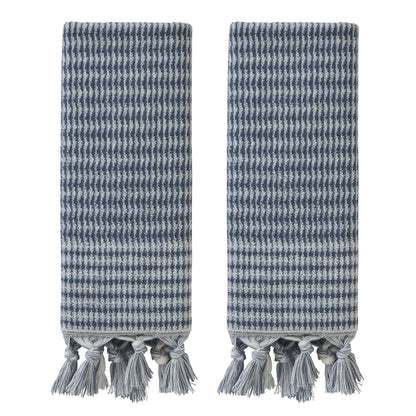 SKL Home Distressed Leaves Hand Towel Set-2pc, Turkish Cotton, Denim Blue
