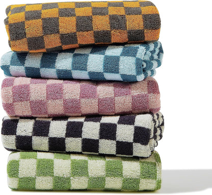 Madi-Cadi Hand Towels 5 Pack - Cotton Face Towels Soft, Absorbent, and Decorative Checkered Design for Bathroom, Kitchen, Gym, and Spa - 13 x 29 Inches for Any Occasion